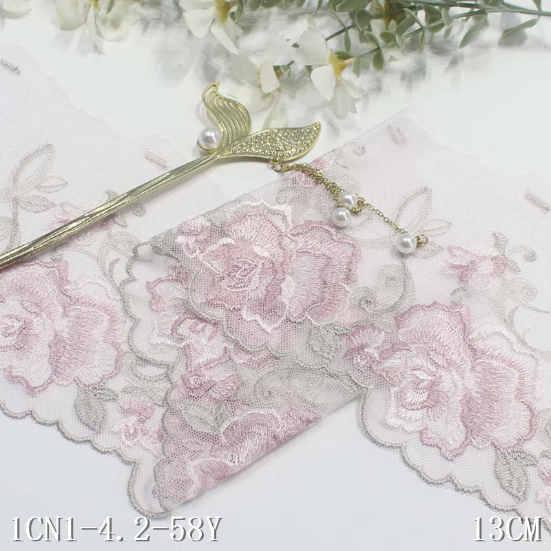 【1pack】-freedombeauty|Multicolor Mesh Single-Sided Vintage Exquisite Flower Embroidery Lace DIY Clothing Curtain Lace Trim Accessories