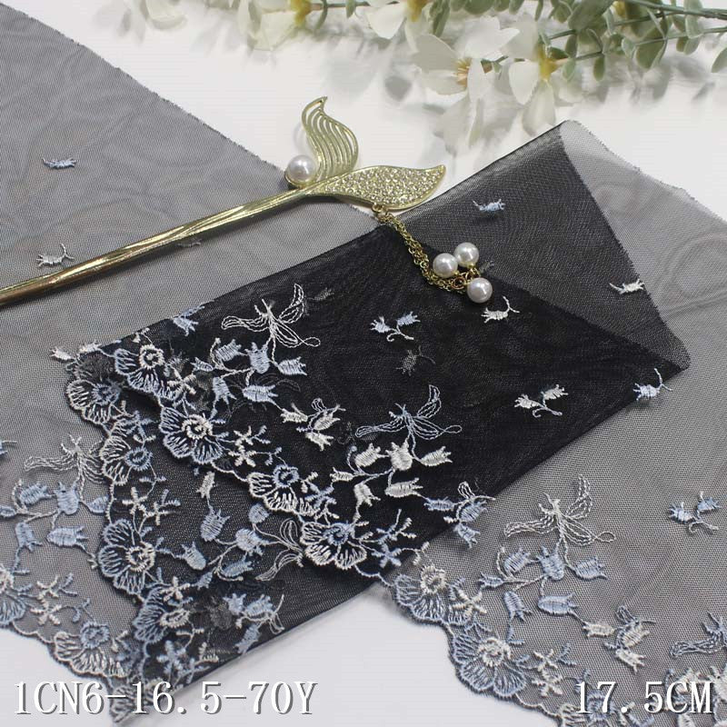 【1pack】-freedombeauty|Black Mesh Single Edge Color Block Small Flower Embroidery Lace DIY Home Textile Curtain Clothing Lace Trim Accessories