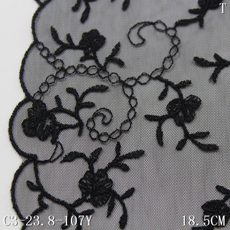 【1pack】-freedombeauty|Black Mesh Single Edge Vintage Small Flower Embroidery Lace 18cm Clothing Home Textile Lace Trim DIY
