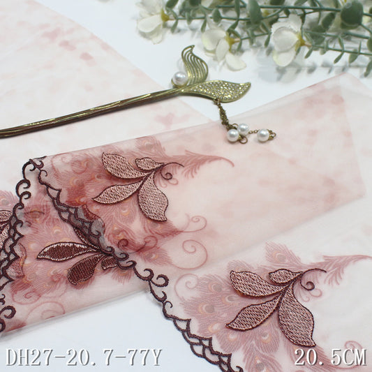 【1pack】-freedombeauty|Printed Mesh Single Edge Ancient Style Flower Embroidery Lace 20cm Traditional Hanfu Lace Trim DIY