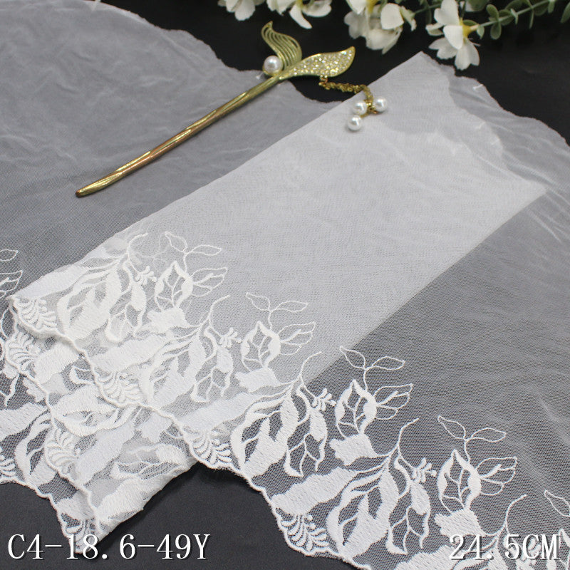 【1pack】-freedombeauty|White Mesh Ancient Style Single-Sided Flower Embroidery Lace Trim Performance Costume Curtain 24cm Lace Trim Accessories