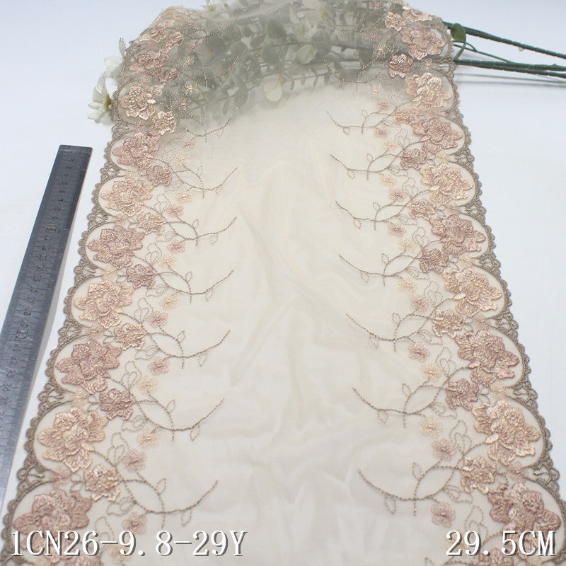 【1pack】-freedombeauty|Orange French Retro Double-Sided Flower Mesh Embroidery Trim Curtain Sofa Cushion Lace Trim Accessories