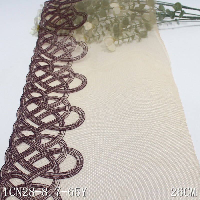 【1pack】-freedombeauty|Skin Tone Mesh Single Side Ancient Style Line Embroidery Lace Trim 26cm Curtain Sofa Cushion Lace Trim Accessories