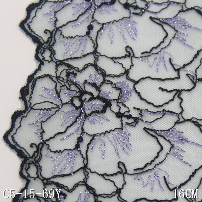 【1pack】-freedombeauty|Purple Mesh Single Edge Silver Thread Ancient Style Flower Embroidery Trim Clothing Home Textile Lace Trim Accessories DIY