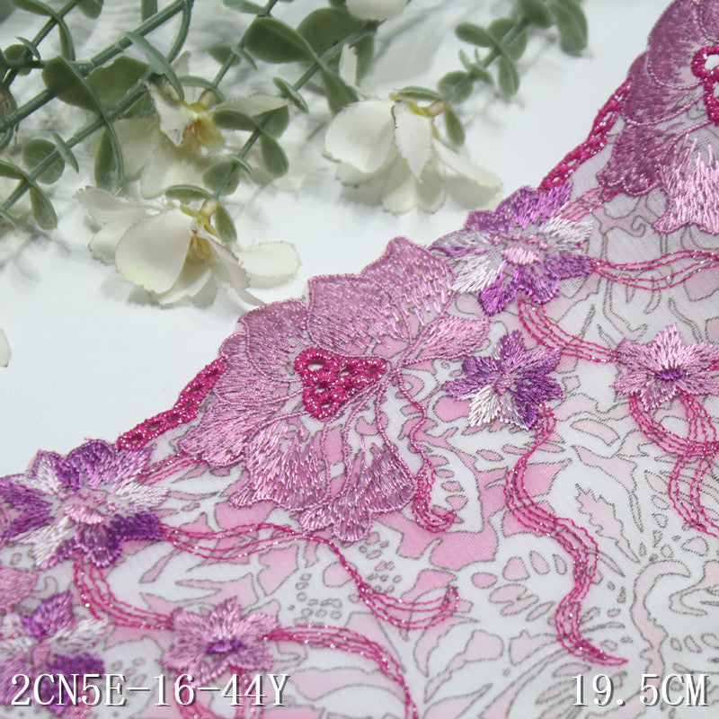 【1pack】-freedombeauty|Pink Printed Mesh Single-Sided Ancient Style Flower Embroidery Lace Trim Traditional Hanfu Lace Trim DIY Accessories