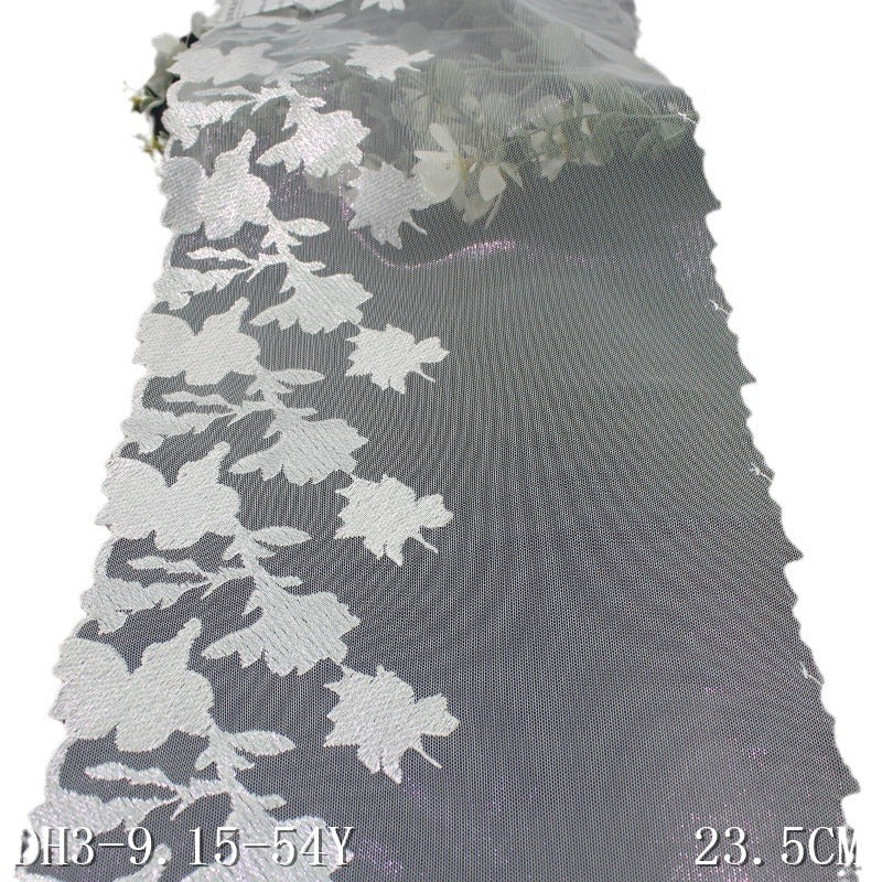 【1pack】-freedombeauty|Bleached Color Single-Sided Gold Stamping Flower Mesh Embroidery Trim Curtain Sofa Cushion Lace Trim DIY Accessories