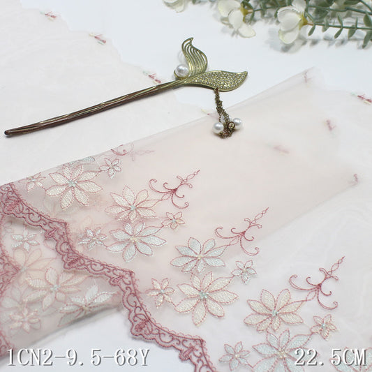 【1pack】-freedombeauty|Two-tone Single-sided French Floral Lightweight Embroidered Lace Trim 21cm Curtain Sofa Cushion Lace Trim Accessories