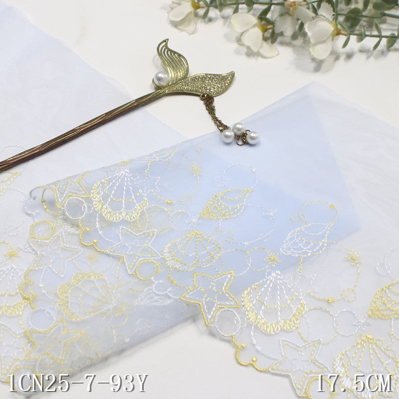 【1pack】-freedombeauty|Multicolor Mesh Shell Starfish Theme Lightweight Embroidered Lace Trim for Clothing and Home Textile DIY Accessories