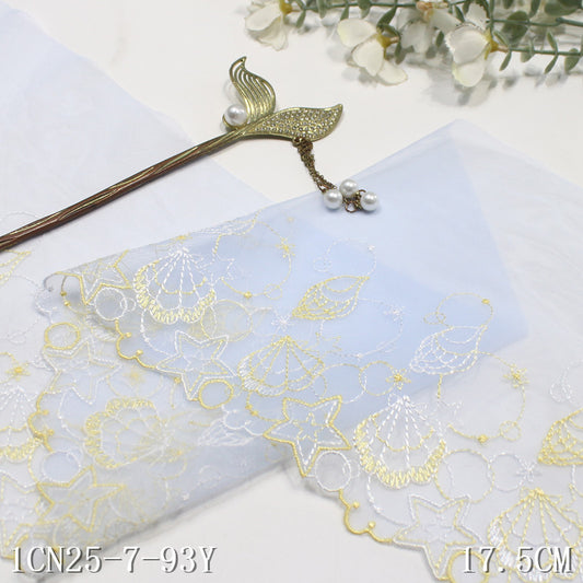 【1pack】-freedombeauty|Multicolor Mesh Shell Starfish Theme Lightweight Embroidered Lace Trim for Clothing and Home Textile DIY Accessories