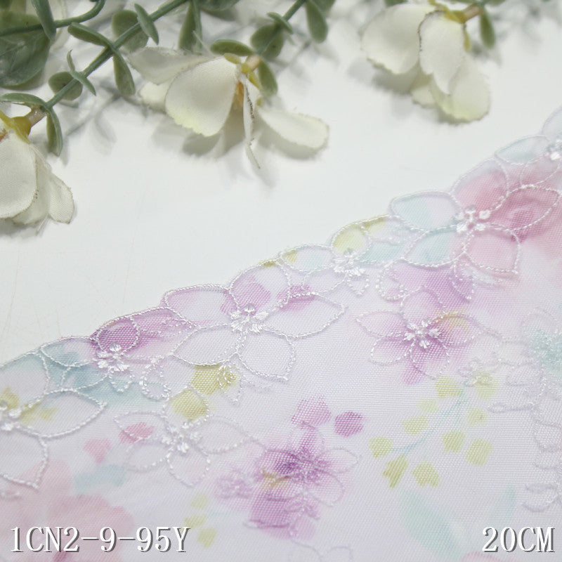 【1pack】-freedombeauty|Printed Mesh Single Edge Fresh Flower Embroidery Trim 20cm Curtain Sofa Cushion Lace Trim Accessories