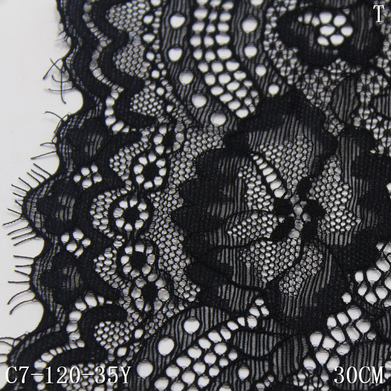 freedombeauty|Black Knitted Vintage Flower Lightweight Stretch Eyelash 30cm Clothing Home Textile Lace Trim DIY