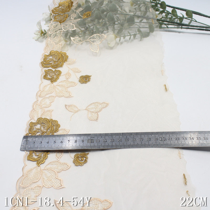 【1pack】-Freedombeauty | Two-Color Mesh Single Side Gold Silk Antique Flower Embroidery Lace Clothing Home Textile Lace Accessories DIY