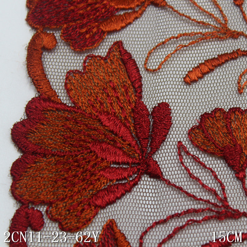 【1pack】-freedombeauty|Two-tone Single-sided Vintage Floral Mesh Embroidery Trim Clothing Home Textile 15cm Lace Trim DIY Accessories