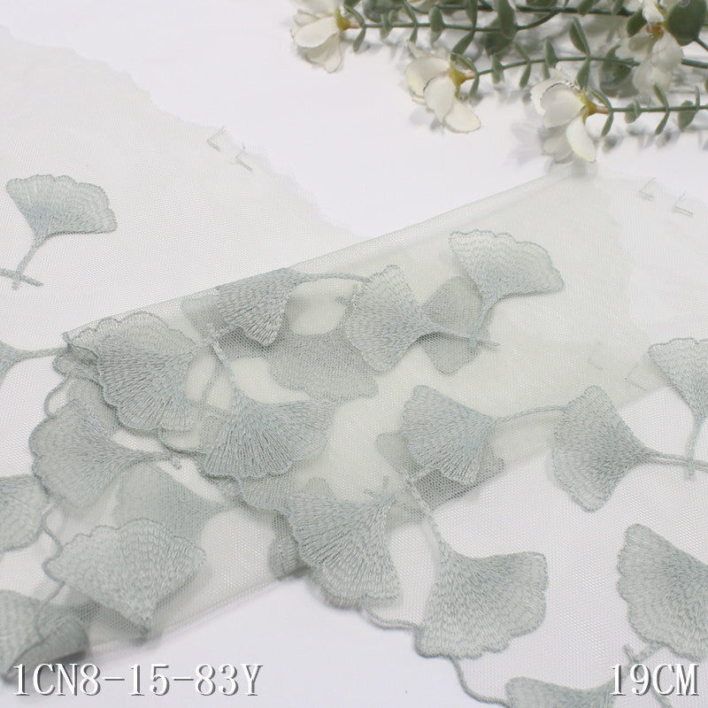 【1pack】-freedombeauty|Multicolor Single-Sided Half-Width Ancient Style Ginkgo Leaf Lightweight Mesh Embroidery Traditional Hanfu Lace Trim Accessories