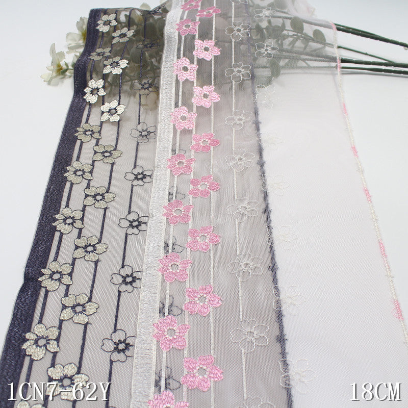 【1pack】-freedombeauty|Straight Edge Single Wave Fresh Flower Mesh Embroidery Trim Curtain Sofa Cushion Lace Trim DIY