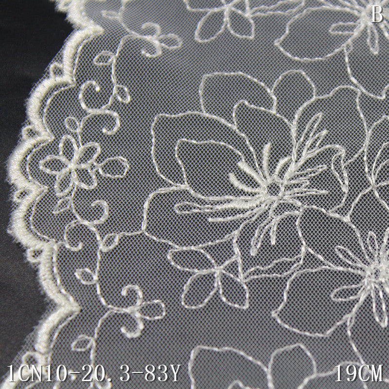 【1pack】-Freedombeauty | White Single-Side Retro Flower Light Mesh Embroidery 19cm Clothing Home Textile Lace Accessories