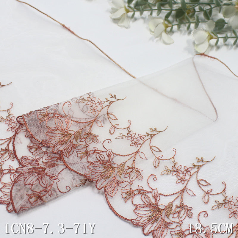 【1pack】-Freedombeauty | White Mesh Single Bilateral Antique Flower Embroidery Lace 18cm Han Chinese Clothing Lace Accessories