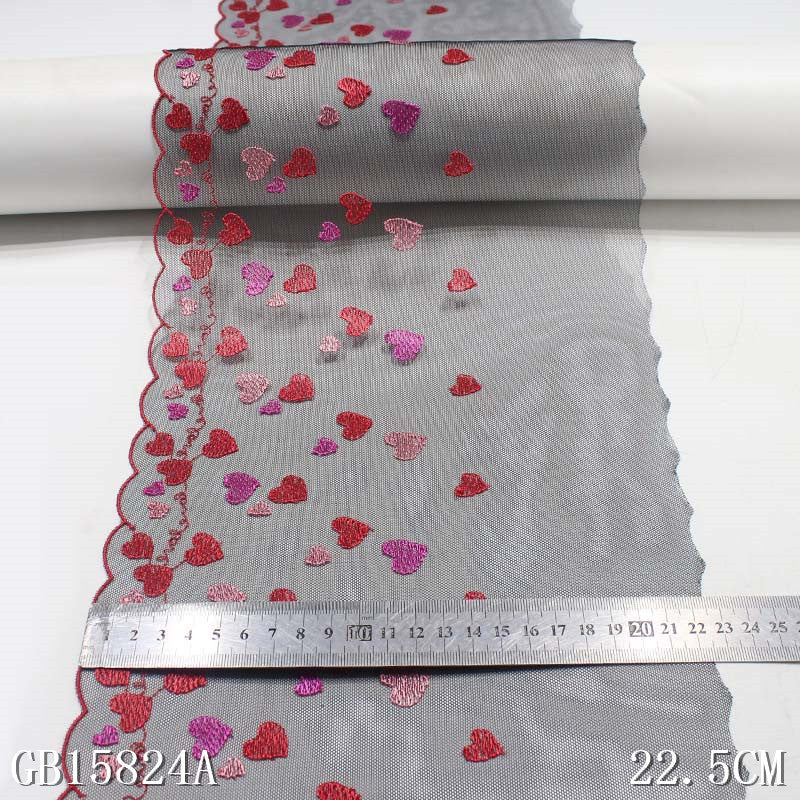【1pack】-freedombeauty|Premium Black Mesh Colorful Polyester Thread Heart Embroidery Lace DIY Lingerie Performance Costume Lace Accessories