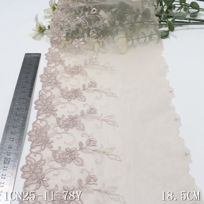 【1pack】-freedombeauty|Skin Tone Mesh Single Edge Vintage Floral Embroidery Trim 18cm Clothing Home Textile Lace Trim DIY Accessories