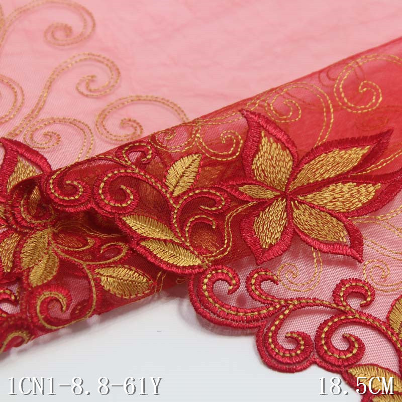 【1pack】-freedombeauty|Two-Color Single-Sided Exquisite Leaf Pattern Mesh Embroidery Trim Curtain Sofa Cushion Lace Trim Accessories