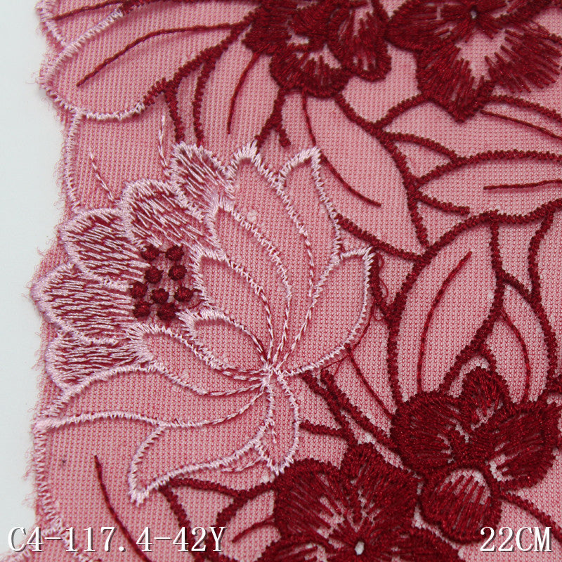 【1pack】-freedombeauty|Two-tone Single-sided Vintage Floral Mesh Embroidery Trim Clothing Home Textile 22cm Lace Trim DIY Accessories