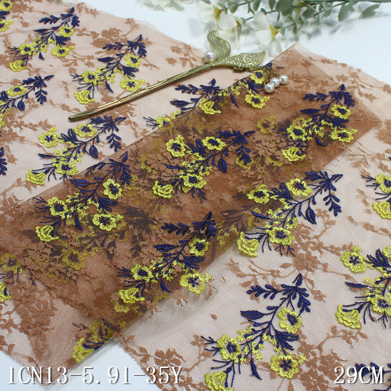 【1pack】-freedombeauty|Brown Mesh Full Multi-color Small Flower Embroidery Trim Curtain Sofa Cushion 27cm Lace Trim Accessories