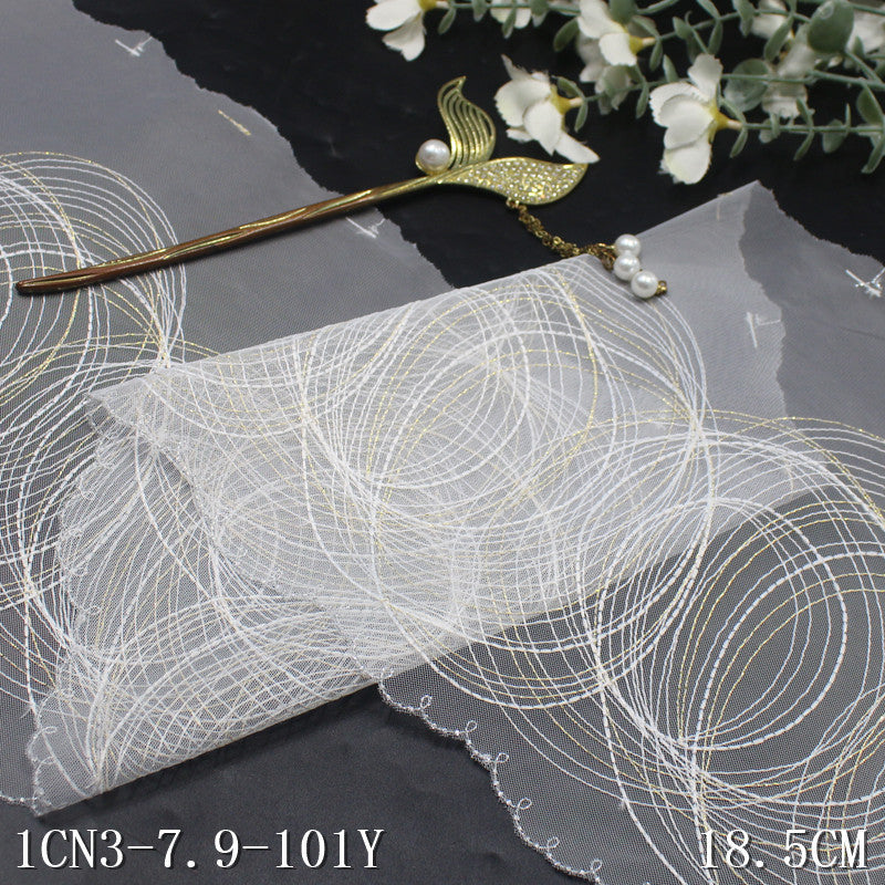 【1pack】-freedombeauty|Multicolor Layered Gold and Silver Thread Coil Mesh Embroidery Lace Trim 18cm Clothing Home Textile Lace Trim Accessories