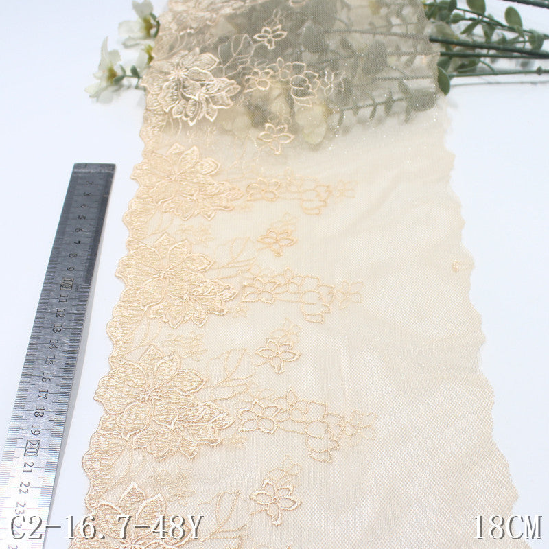 【1pack】-Freedombeauty | Apricot Glitter Mesh Single Side Vintage Flower Embroidery Lace Clothing Home Textile Lace Accessories DIY
