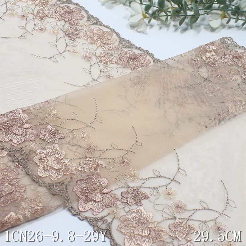 【1pack】-freedombeauty|Orange French Retro Double-Sided Flower Mesh Embroidery Trim Curtain Sofa Cushion Lace Trim Accessories