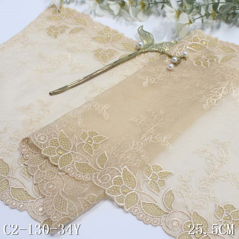 【1pack】-freedombeauty | Two-tone Double-sided Classical Gold Thread Flower Mesh Embroidery Lace Trim Dancewear Pajamas Lace Trim Accessories