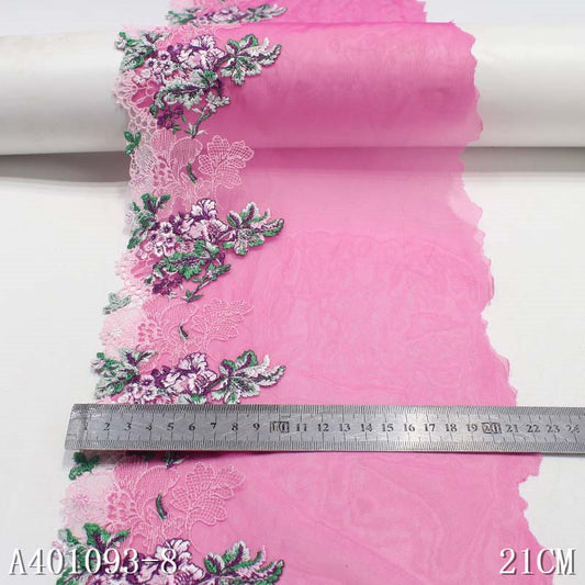 【1pack】-Freedombeauty | Pink Four-Corner Mesh Polyester Thread Exquisite Flower Embroidery Lace Accessories Curtain Sofa Cushion Lace