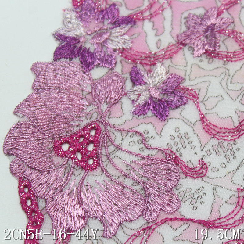 【1pack】-freedombeauty|Pink Printed Mesh Single-Sided Ancient Style Flower Embroidery Lace Trim Traditional Hanfu Lace Trim DIY Accessories