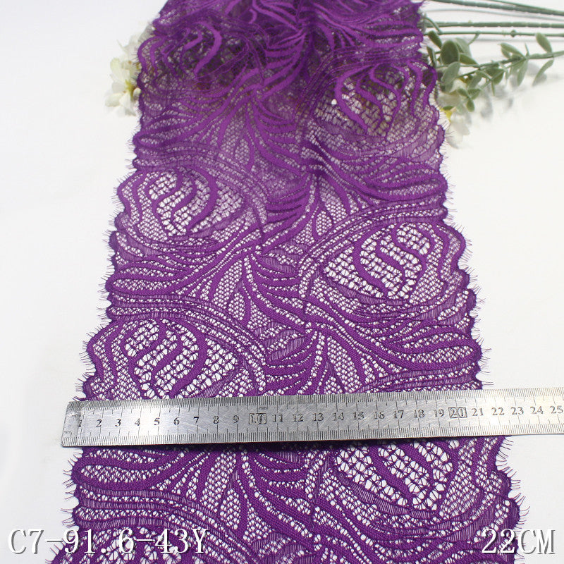 freedombeauty|Purple Double-Sided Wavy Ethnic Style Elastic Eyelash Lace Dance Costume Curtain 22cm Lace Trim Accessories