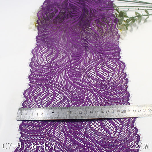 freedombeauty|Purple Double-Sided Wavy Ethnic Style Elastic Eyelash Lace Dance Costume Curtain 22cm Lace Trim Accessories