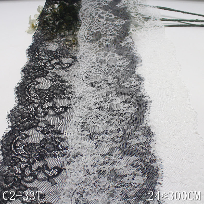 freedombeauty|Black and White Double Wave Thread Pattern French Style Lightweight Non-Elastic Eyelash Tablecloth Underwear Decoration Lace Trim