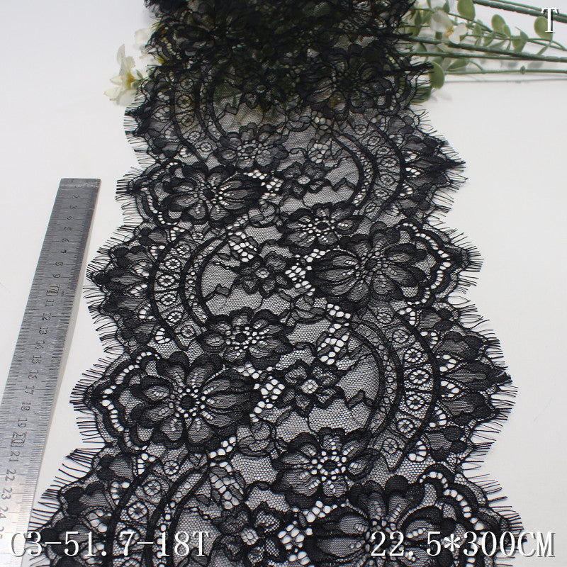 freedombeauty|Black Double-Sided Large Wave French Flower Non-Elastic Eyelash 22cm Lingerie Clothing Lace Trim DIY