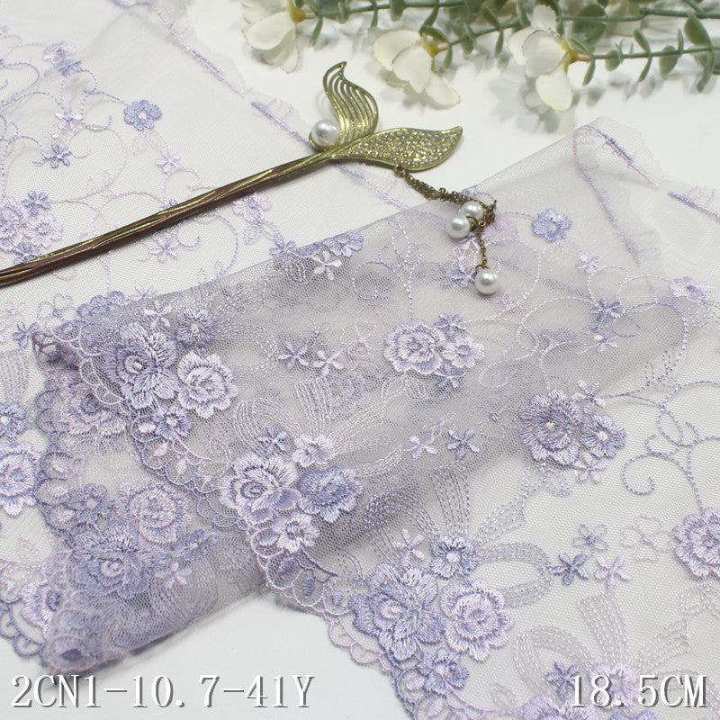 【1pack】-Freedombeauty | Gray Unilateral Bow French Style Small Flower Embroidery Lace 18cm Clothing Home Textile Lace Accessories