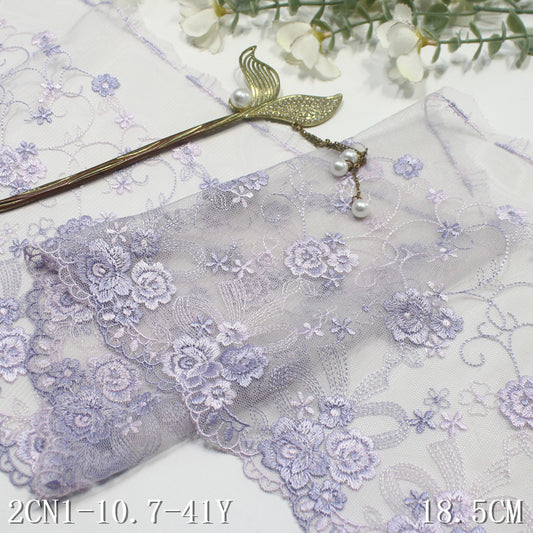 【1pack】-Freedombeauty | Gray Unilateral Bow French Style Small Flower Embroidery Lace 18cm Clothing Home Textile Lace Accessories