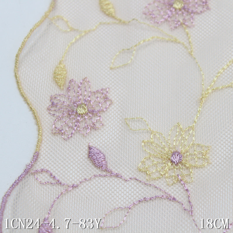 【1pack】-freedombeauty|Light Orange Mesh Single Edge Vintage Small Flower Embroidery Lace 18cm Ancient Costume Hanfu Lace Trim Accessories