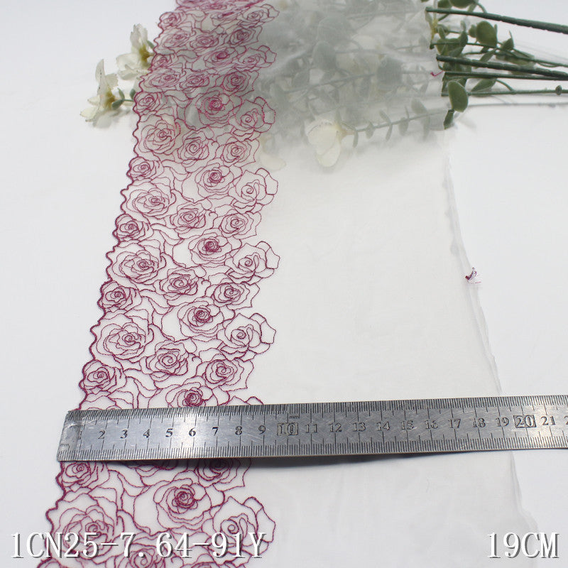 【1pack】-Freedombeauty | Pink One Side Half Rose Light Mesh Embroidery 19cm Clothing Home Textile Lace Accessories DIY