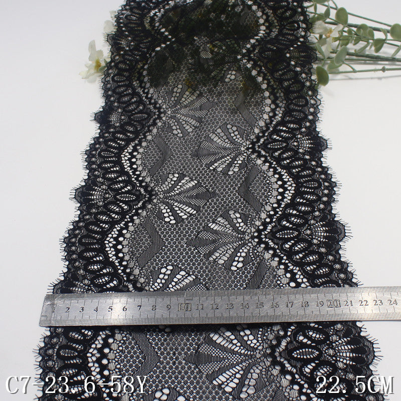 freedombeauty|Black Double Wave Asymmetric Ethnic Flower Lightweight Elastic Eyelash Clothing Home Textile Lace Trim Accessories