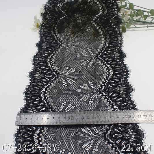 freedombeauty|Black Double Wave Asymmetric Ethnic Flower Lightweight Elastic Eyelash Clothing Home Textile Lace Trim Accessories