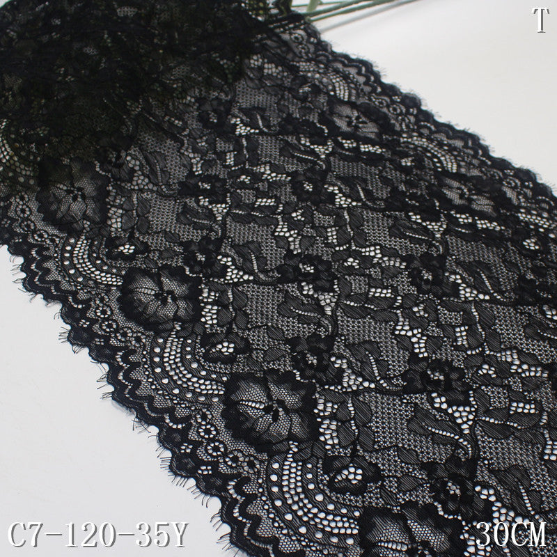 freedombeauty|Black Knitted Vintage Flower Lightweight Stretch Eyelash 30cm Clothing Home Textile Lace Trim DIY