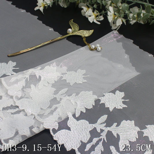 【1pack】-freedombeauty|Bleached Color Single-Sided Gold Stamping Flower Mesh Embroidery Trim Curtain Sofa Cushion Lace Trim DIY Accessories