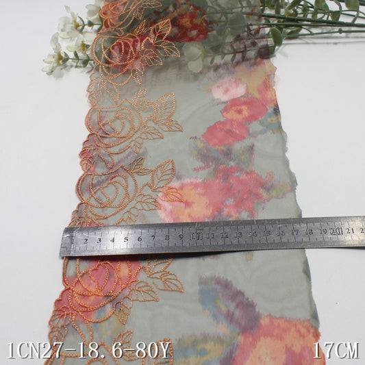【1pack】-freedombeauty|Printed Mesh Single Edge Vintage Flower Embroidery Trim 18cm Curtain Sofa Cushion Lace Trim Accessories