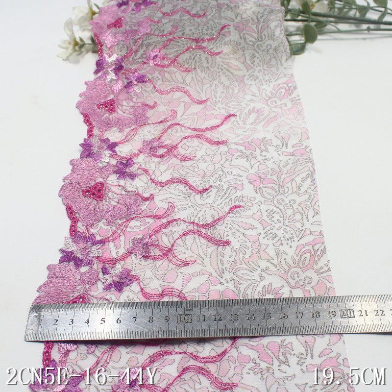 【1pack】-freedombeauty|Pink Printed Mesh Single-Sided Ancient Style Flower Embroidery Lace Trim Traditional Hanfu Lace Trim DIY Accessories