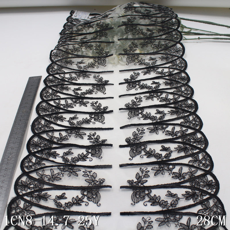 【1pack】-freedombeauty|White Mesh Double-Sided Black Half-Oval Misaligned Flower Vine Embroidery Trim Vintage Clothing Backpack Accessories DIY