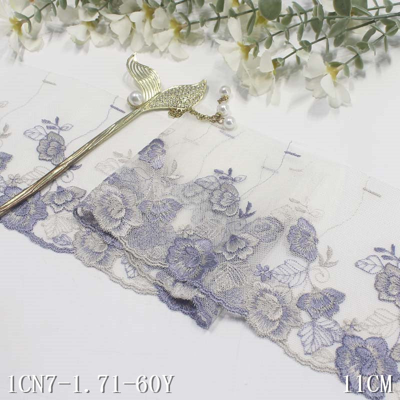 【1pack】-freedombeauty|White Mesh Vintage Single-Sided Flower Embroidery Lace DIY Lingerie Clothing Curtain Lace Trim Accessories