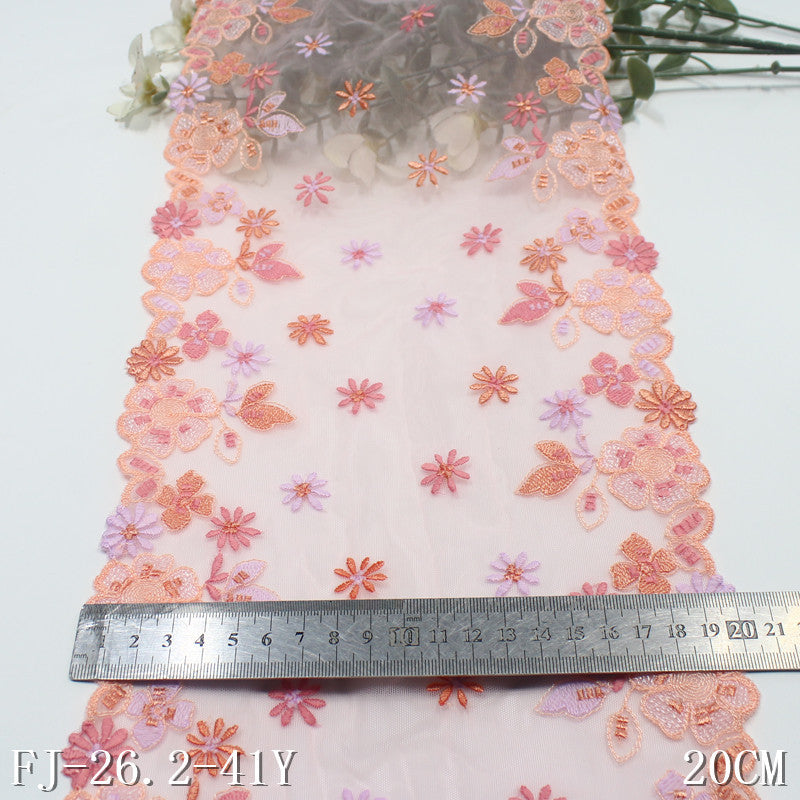【1pack】-Freedombeauty | Pink Bilateral Fresh Flowers Stretch Embroidery Lace Lolita Clothing Lace Accessories