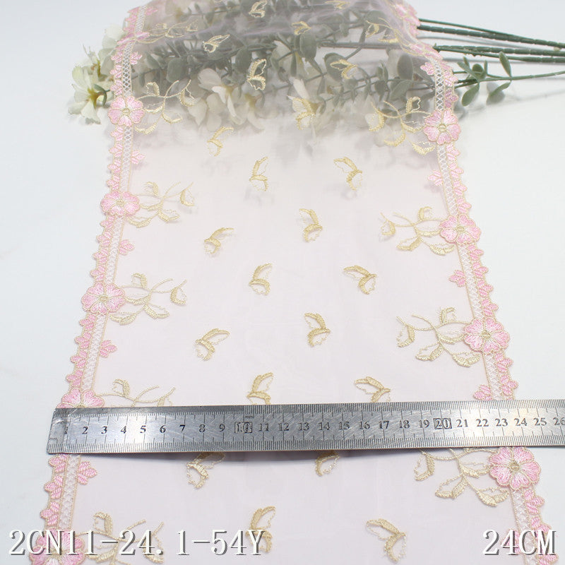 【1pack】-freedombeauty|Two-tone Mesh Double-sided Vintage Small Flower Embroidery Trim Curtain Sofa Cushion 24cm Lace Trim Accessories